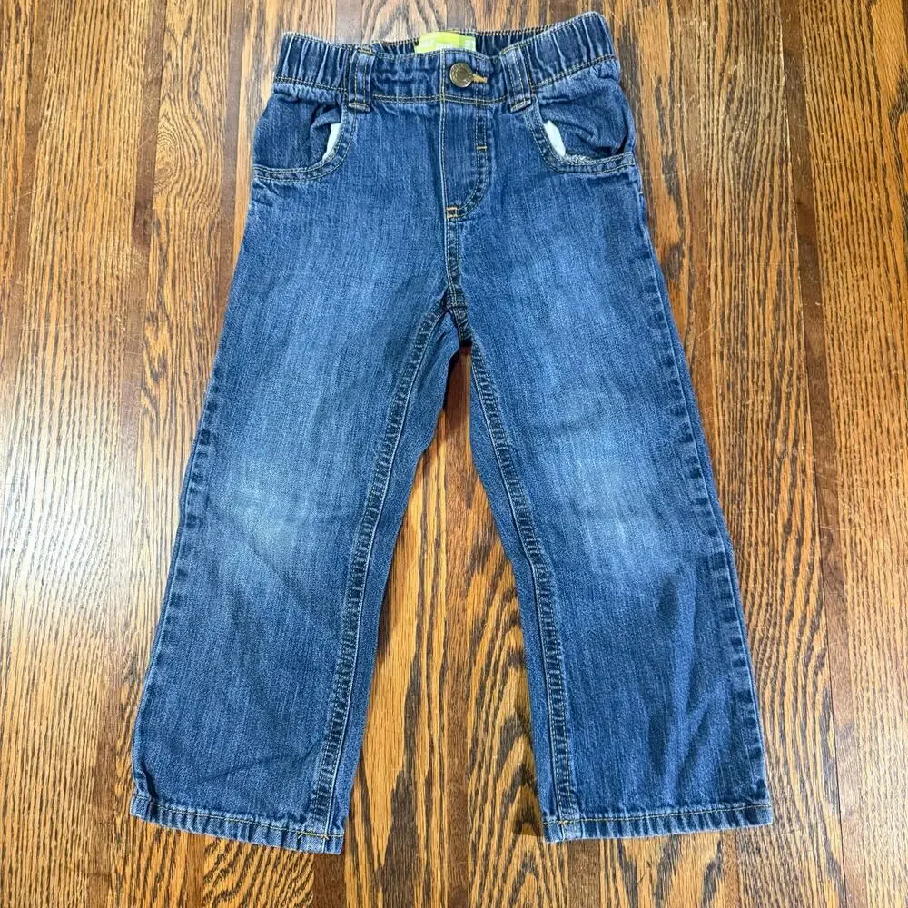 Old Navy 3T Blue Denim Jeans Elastic Waist Adjustable Button Toddler Boys Pants